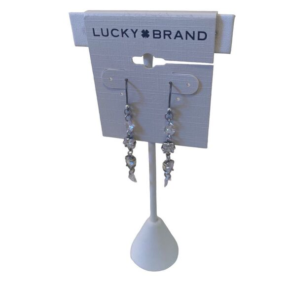 Pave & Silver Toned Linear Drop Earrings. - Picture 3 of 5